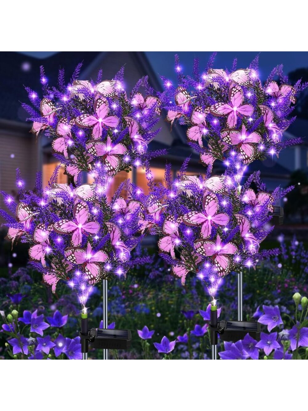 4 Pack Lavender Purple Artificial Butterfly Flower Solar Garden Light Decoration